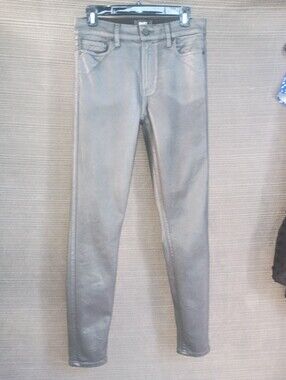PAIGE Hoxton Ultra Skinny Metallic Silver Coated Jeans Size 28